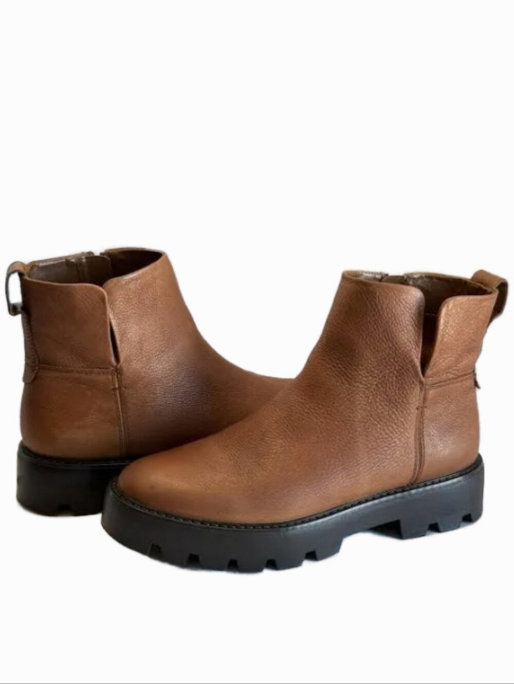 Franco Sarto Billie Cognac Leather Platform Lug Chunky Sole Boots